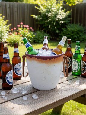 Ceramic Ice Bucket with Leather Strap Handles